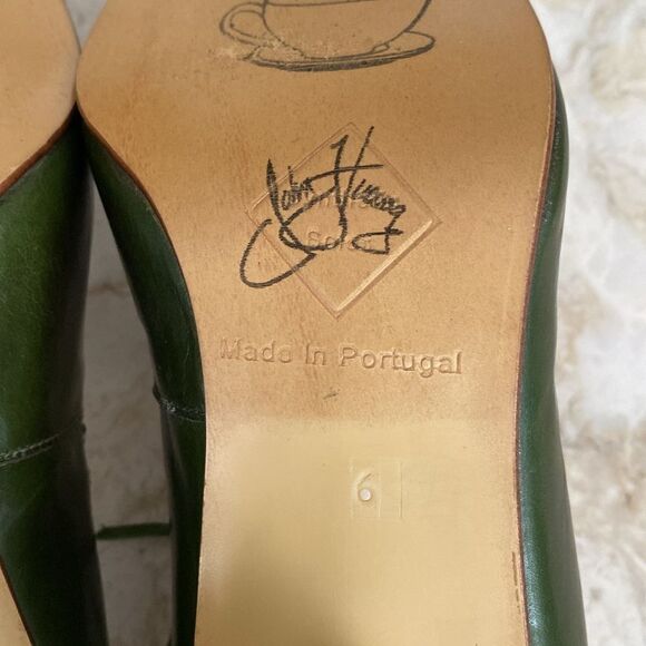 John Fluevog Teapots Darjeeling Leather Pumps Heels Olive Green - Picture 14 of 15